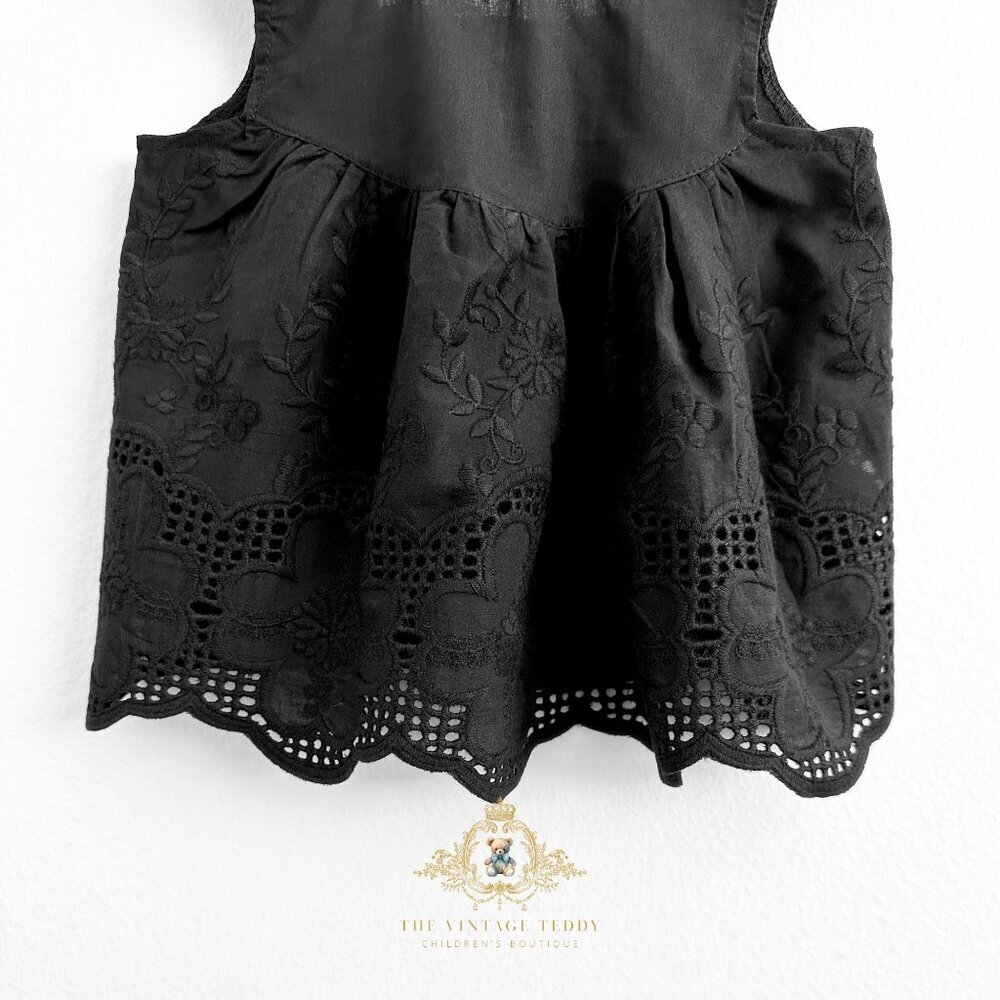 NWT Pretty Girls Blouse Lovely Floral Eyelet Lace Embroidery Bohemian Black 7Y - Picture 3 of 3